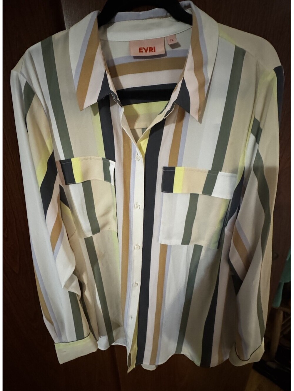 NWT EVRI Womens 2X Striped Button Down Blouse Multicolor Plus Size 20W 22W